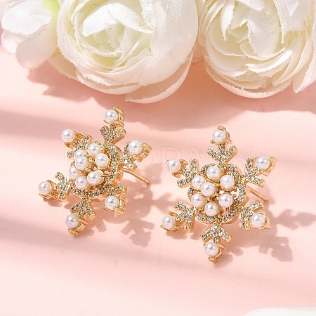 Snowflake Brass Micro Pave Clear Cubic Zirconia Stud Earrings EJEW-H180-27G-1