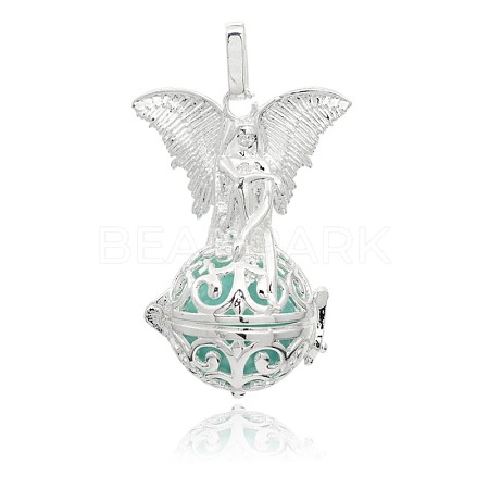 Silver Plated Brass Hollow Round Cage Pendants KK-J250-18S-1