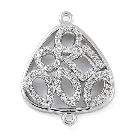 Rack Plating Brass Micro Pave Clear Cubic Zirconia Triangle Connector Charms KK-A234-035P-01-1