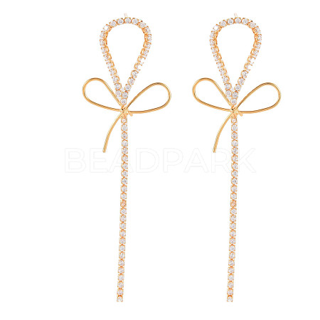 Bowknot Clear Cubic Zirconia Stud Earrings EJEW-S364-047-1