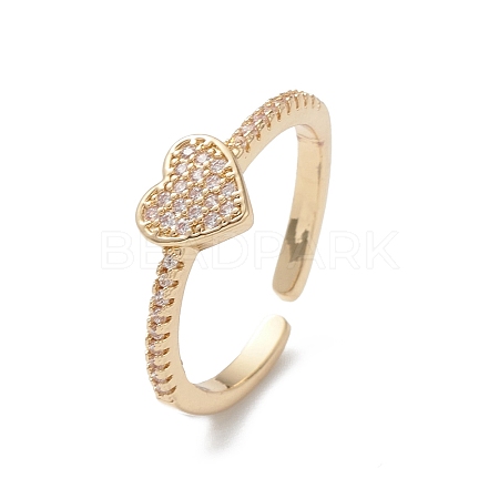 Heart Clear Cubic Zirconia Cuff Ring RJEW-M146-13G-1