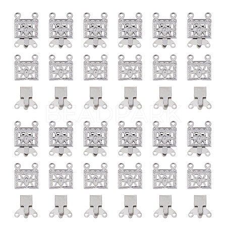 100 Sets 2-Strands 4-Holes 304 Stainless Steel Box Clasps STAS-DC0012-94-1