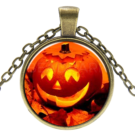 Halloween Theme Glass Pendant Necklaces NJEW-J057-B928-AB-1