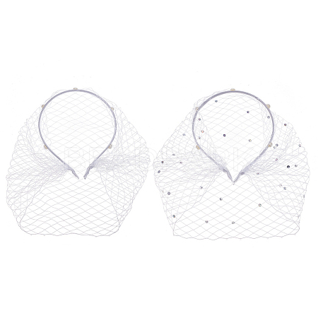 2Pcs 2 Styles Bridal Rhinestones Pearl Mesh Veil Cloth Hair Bands MRMJ-FG0001-16A-1