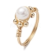 Natural Pearl Round Braided Bead Style Rings RJEW-JR00609-1