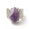 Natural Amethyst Oval Open Cuff Ring RJEW-P082-03P-07-3