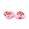 Flower Printed Opaque Acrylic Heart Beads SACR-S305-28-H04-3