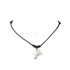 2Pcs 2 Colors Adjustable Dyed Synthetic Turquoise with Round Plastic Imitation Pearl Cross Pendant Black Waxed Polyester Cord Necklaces for Women NJEW-JN05384-2
