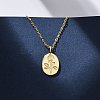 925 Sterling Silver Oval with Engraved Rose Flower Pendant Necklaces for Women NJEW-D316-03G-1
