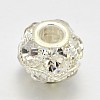 Silver Color Plated Brass Grade A Rhinestone Rondelle Beads RB-J324-14mm-01S-1