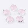 Silver Color Plated Brass Glass Flat Round Charms GLAA-M003-A-13S-1