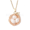 Natural Cultured Freshwater Pearl Copper Wire Wrapped Bird Egg Nest Pendant Necklaces NJEW-TA00189-2