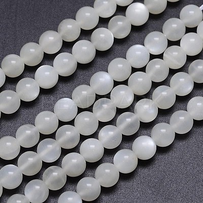 Natural White Moonstone Round Bead Strands G-M262-6mm-04-1