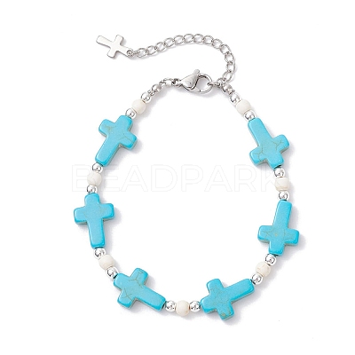2Pcs 2 Colors Synthetic Turquoise & Non-magnetic Hematite Beaded Bracelets for Women BJEW-JB12222-1