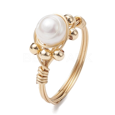 Natural Pearl Round Braided Bead Style Rings RJEW-JR00609-1
