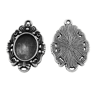 Tibetan Style Alloy Oval Cabochon Connector Settings X-TIBE-5198-AS-LF-1