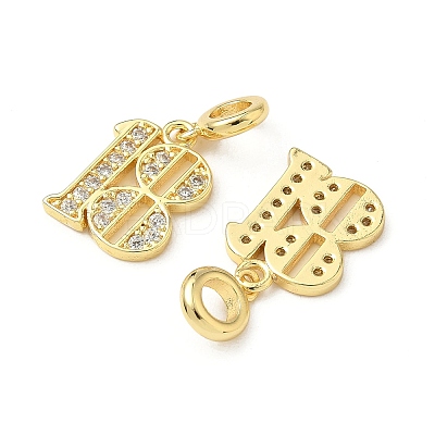 Brass Micro Pave Clear Cubic Zirconia Number 18 European Dangle Charms KK-K293-62G-1