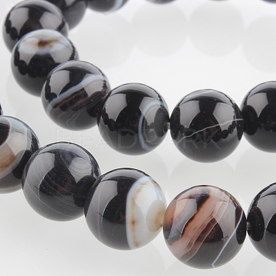 Natural Black Agate Round Bead Strands G-E234-04-1