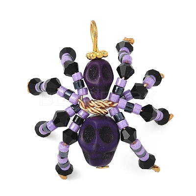 Halloween Theme Dyed Synthetic Turquoise & Glass Seed Beads Pendants PALLOY-MZ00774-06-1