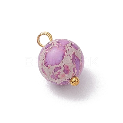 Dyed Natural Imperial Jasper Round Charms with Brass Loops PALLOY-JF04139-1