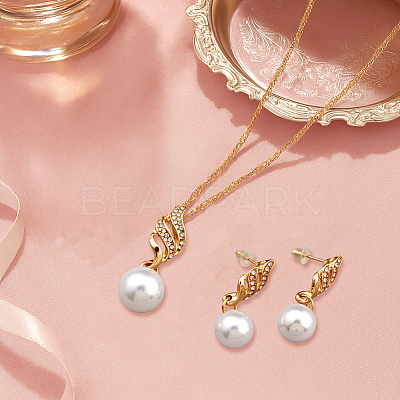 2 Colors Round Plastic Imitation Pearl & Crystal Rhinestone Dangle Stud Earrings & Pendant Necklace SJEW-HY0001-24-1