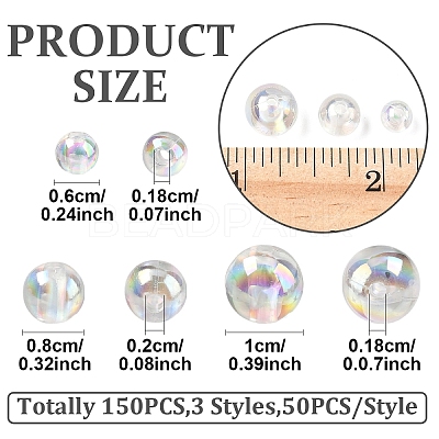 150Pcs 3 Styles Transparent Acrylic Beads MACR-YW0003-96B-1