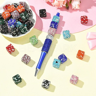 Cube Shape Polymer Clay Rhinestone Beads CLAY-NH0001-08-1