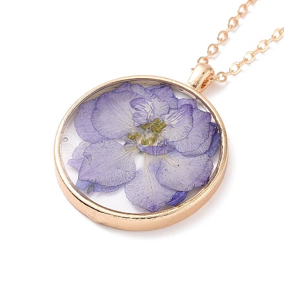 Dry Pressed Real Flower Resin Pendant Necklace NJEW-G088-01KCG-01-1