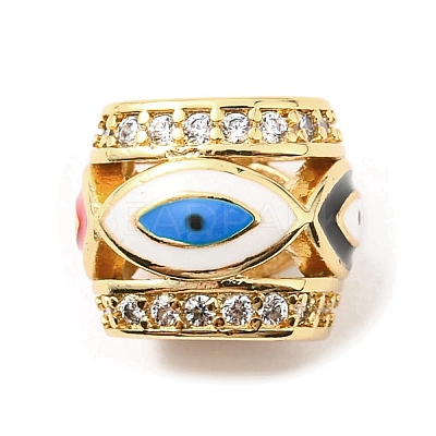 Rack Plating Brass Micro Pave Cubic Zirconia Evil Eye European Beads with Enamel KK-M247-34G-06-1