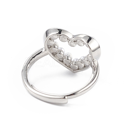Plastic Pearl Hollow Out Heart Adjustable Ring RJEW-L100-012P-1