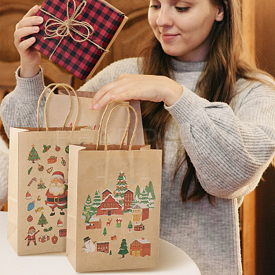 8Pcs 8 Styles Christmas Theme Printed Kraft Paper Bags with Handles ABAG-TA0001-59-1