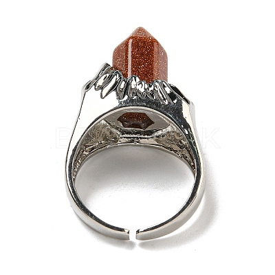 Hexagonal Prism Synthetic Goldstone Open Cuff Rings RJEW-B106-01P-05-1
