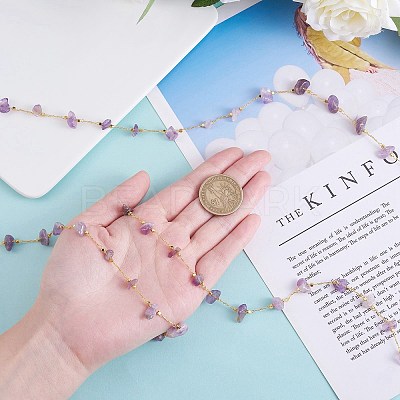 Natural Amethyst Chips Beaded Chains CHC-SZ0001-62H-1