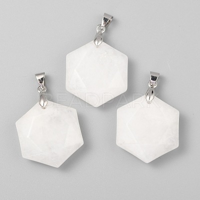 Faceted Natural White Jade Pendants X-G-F340-03O-1
