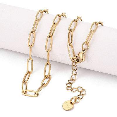 Ion Plating(IP) 304 Stainless Steel Paperclip Chain Necklace NJEW-D045-14G-02-1