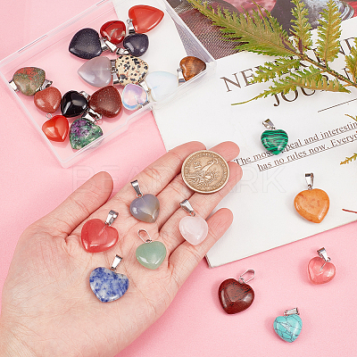 25Pcs Heart Natural & Synthetic Gemstone Pendants PH-G-G755-01-1