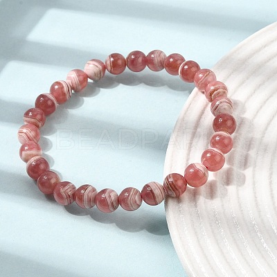Natural Argentina Rhodonite Round Beaded Stretch Bracelets GG-CBAB07B-01-1