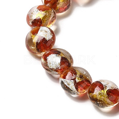 Handmade Gold Foil and Silver Foil Lampwork Flat Round Beads FOIL-C001-02D-1