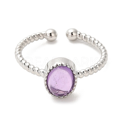 Natural Amethyst Open Cuff Ring RJEW-M166-04P-C-1