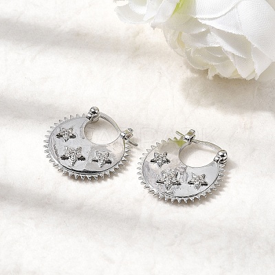Star Brass Micro Pave Clear Cubic Zirconia Hoop Earrings EJEW-Z157-01P-1