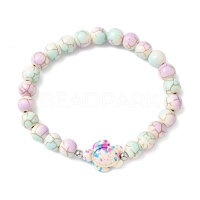 6Pcs 6 Colors Baking Paint Synthetic Turquoise Round & Tortoise Beads Stretch Bracelets for Men Women BJEW-JB12340-1