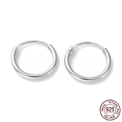 Rhodium Plated 925 Sterling Silver Huggie Hoop Earrings EJEW-K258-02A-P-1