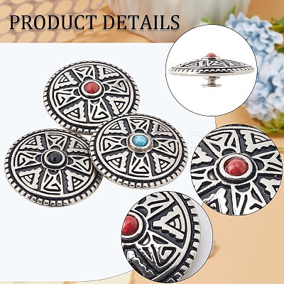 12 Sets 3 Colors Zinc Alloy Decorative Rivets BUTT-GF0001-21-1