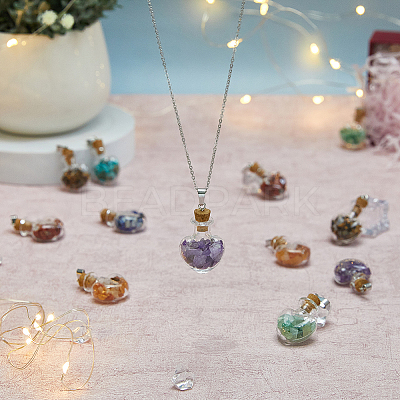 2 Sets Mixed Stone Chip Heart Glass Wishing Bottle Pendants FIND-DC0005-62-1