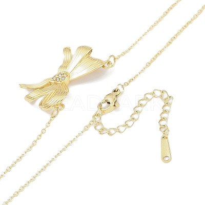 304 Stainless Steel Crystal Rhinestone Cable Chain Bowknot Pendant Necklaces for Women NJEW-C055-08G-1