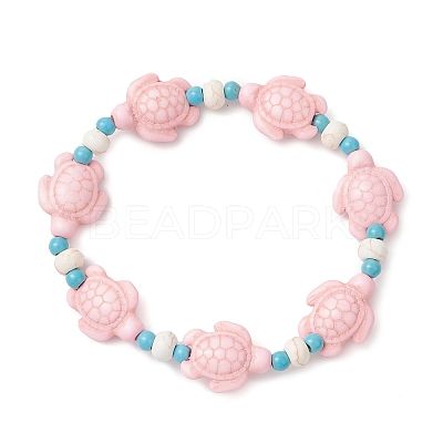 Synthetic Turquoise & Natural Freshwater Shell Beads Stretch Bracelets for Women BJEW-JB12017-01-1