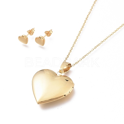Heart Locket Pendant 304 Stainless Steel Jewelry Sets SJEW-M097-05G-1