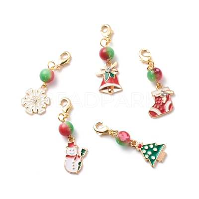 Christmas Theme Alloy Enamel Pendant Decorations HJEW-JM00749-1