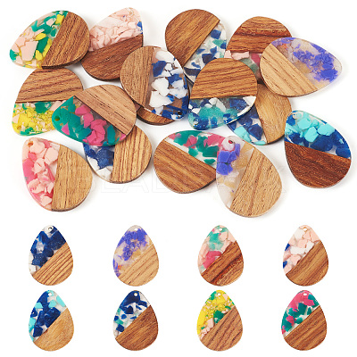 16Pcs 8 Colors Resin and Walnut Pendants RESI-TA0003-95-1