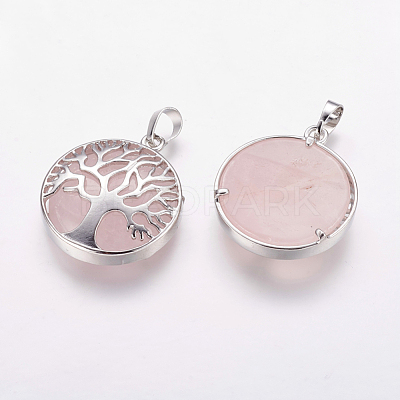 Natural Rose Quartz Pendants X-G-E388-02P-1